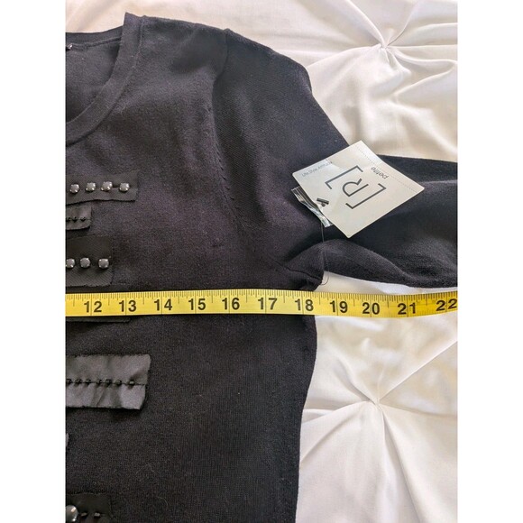 NEW tags Relativity Cardigan Women Petite M Black Embellished Satin Trim Sweater - Picture 10 of 11